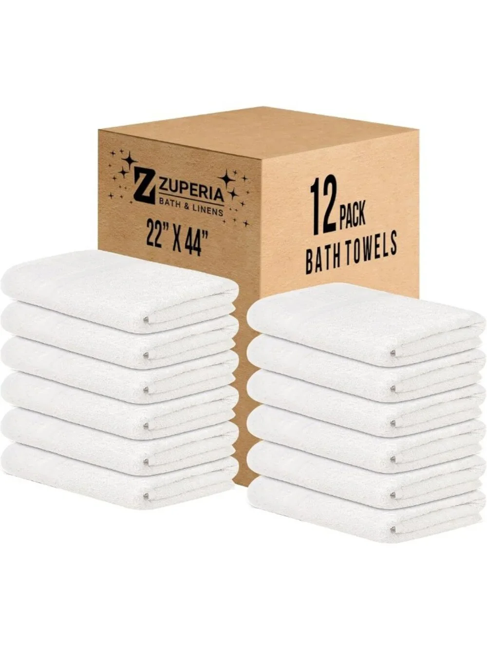 Bulk White Bath Towels 12 Pack - 100% Cotton, Quick Dry, Ultra-Soft & Absorbent